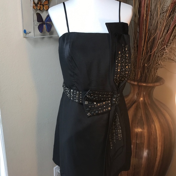 Large Black Dress Cocktail Short Unique Lulumari Beaded Sequin Bow Party NWOT - Picture 2 of 9